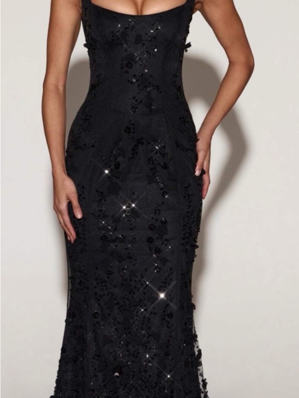 Oh Polly Black Sequin Evening Gown - Elegant Strapless Formal Dress
